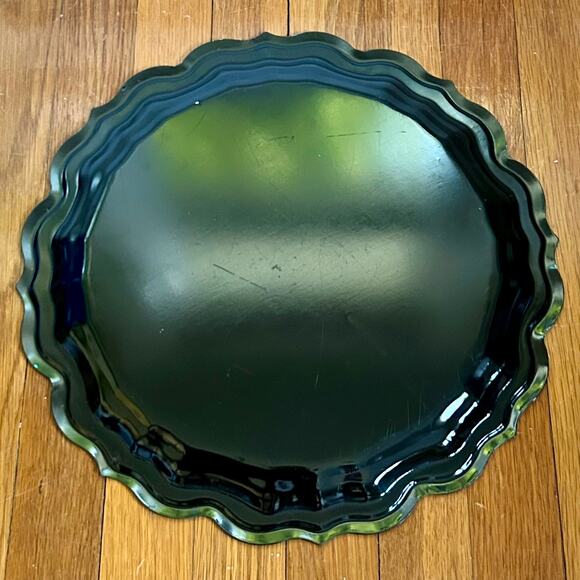 Vintage Zhostovo Russian Tole Tray with Bright Floral & Green Rim 15” - Picture 10 of 15